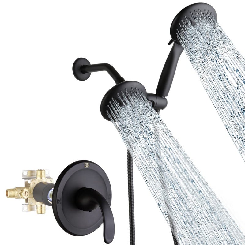 POP SANITARYWARE Black Dual-Function Shower Faucet Set with Valve Bathroom High Pressure 35 Setting Dual 2 in 1 Shower System with Handheld Showerhead 3-way Water Diverter Shower Trim Kit - Image 1